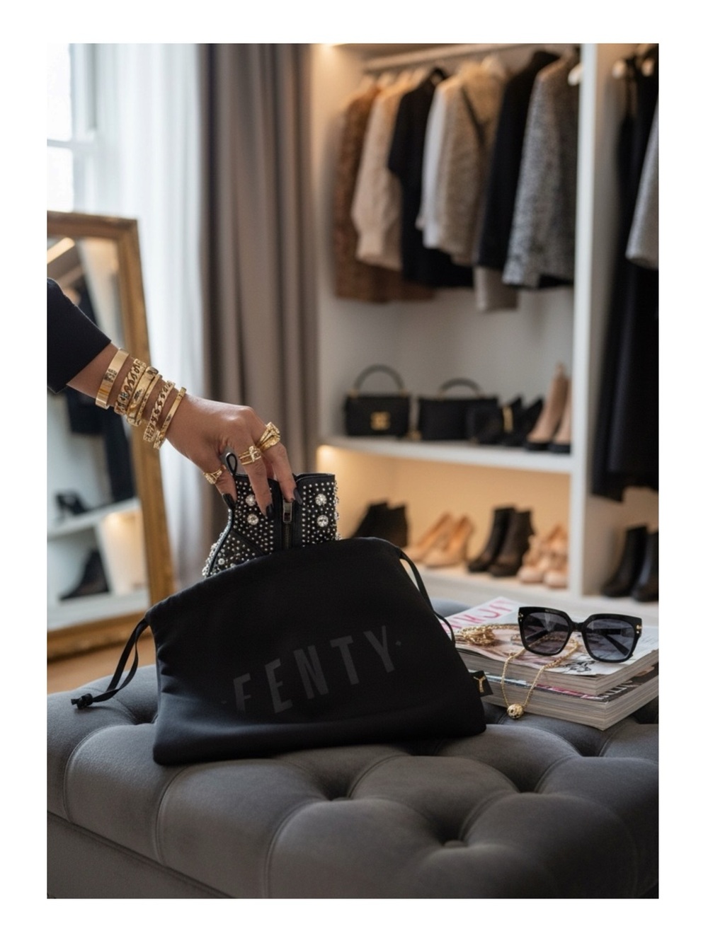 new Fenty Puma ✰ Drawstring Embroidered Black Velvet Logo Dustbag ✰ Rihanna RiRi